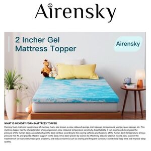 Airensky Gel Memory Foam Blue Twin Mattress Topper Cooling Retro Bedding Men New